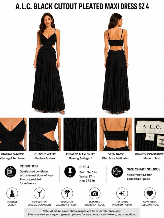 A.L.C. Dresses & Skirts - A.L.C. BLACK CUTOUT PLEATED MAXI DRESS SZ 4